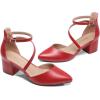 DREAM PAIRS Women’s Closed Pointed Toe Low Chunky Heels Pumps Ankle Strap Wedding Business Dressy Shoes(Red-pu)