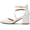DREAM PAIRS Women’s Closed Pointed Toe Low Chunky Heels Pumps Ankle Strap Wedding Business Dressy Shoes(White-pu)