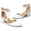DREAM PAIRS Women’s Closed Pointed Toe Low Chunky Heels Pumps Ankle Strap Wedding Business Dressy Shoes(White-pu)