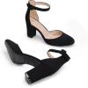DREAM PAIRS Women’s Closed Toe Chunky Heels Ankle Strap Low Block Heels Round Toe Dress Bridal Wedding Pumps Shoes(Black-nubuck)