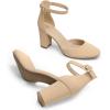 DREAM PAIRS Women’s Closed Toe Chunky Heels Ankle Strap Low Block Heels Round Toe Dress Bridal Wedding Pumps Shoes(Nude-nubuck)