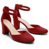 DREAM PAIRS Women’s Closed Toe Chunky Heels Ankle Strap Low Block Heels Round Toe Dress Bridal Wedding Pumps Shoes(Red)