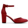 DREAM PAIRS Women’s Closed Toe Chunky Heels Ankle Strap Low Block Heels Round Toe Dress Bridal Wedding Pumps Shoes(Red)