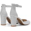 DREAM PAIRS Women’s Closed Toe Chunky Heels Ankle Strap Low Block Heels Round Toe Dress Bridal Wedding Pumps Shoes(Silver-glitter)