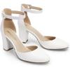 DREAM PAIRS Women’s Closed Toe Chunky Heels Ankle Strap Low Block Heels Round Toe Dress Bridal Wedding Pumps Shoes(White-pu)