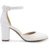 DREAM PAIRS Women’s Closed Toe Chunky Heels Ankle Strap Low Block Heels Round Toe Dress Bridal Wedding Pumps Shoes(White-pu)