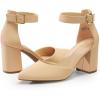 DREAM PAIRS Women’s Coco High Heels Chunky Block Pumps Pointed Closed Toe Ankle Strap Dress Shoes(Nude-nubuck)