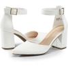 DREAM PAIRS Women’s Coco High Heels Chunky Block Pumps Pointed Closed Toe Ankle Strap Dress Shoes(White-pu)