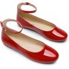 DREAM PAIRS Women’s Dressy Ballet Flats Shoes Round Toe Comfortable Ankle Strap Patent Ballerina Flats Shoes(Red)