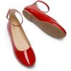 DREAM PAIRS Women’s Dressy Ballet Flats Shoes Round Toe Comfortable Ankle Strap Patent Ballerina Flats Shoes(Red)