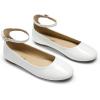 DREAM PAIRS Women’s Dressy Ballet Flats Shoes Round Toe Comfortable Ankle Strap Patent Ballerina Flats Shoes(White)