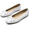 DREAM PAIRS Women’s Flats Square Toe Ballet Flats Comfortable Casual Ballerina Flat Dress Shoes with Bow Suitable for Dressy Business Casual Work Office(White)