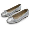 DREAM PAIRS Women’s Flats Square Toe Ballet Flats Comfortable Casual Ballerina Flat Dress Shoes with Bow Suitable for Dressy Business Casual Work Office(Silver)