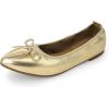 DREAM PAIRS Women’s Foldable Flats Shoes Pointed Toe Ballet Flats Bowknot Comfort Slip on Dress Shoes(Gold)