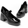 DREAM PAIRS Women’s High Chunky Platform Closed Toe Mary Jane Block Heels Square Toe Strappy Dress Wedding Party Pumps Shoes(Black-pat)
