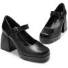 DREAM PAIRS Women’s High Chunky Platform Closed Toe Mary Jane Block Heels Square Toe Strappy Dress Wedding Party Pumps Shoes(Black-pu)