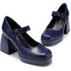 DREAM PAIRS Women’s High Chunky Platform Closed Toe Mary Jane Block Heels Square Toe Strappy Dress Wedding Party Pumps Shoes(Navy-pu)