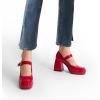 DREAM PAIRS Women’s High Chunky Platform Closed Toe Mary Jane Block Heels Square Toe Strappy Dress Wedding Party Pumps Shoes(Red)
