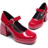 DREAM PAIRS Women’s High Chunky Platform Closed Toe Mary Jane Block Heels Square Toe Strappy Dress Wedding Party Pumps Shoes(Red)