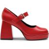 DREAM PAIRS Women’s High Chunky Platform Closed Toe Mary Jane Block Heels Square Toe Strappy Dress Wedding Party Pumps Shoes(Red-pu)