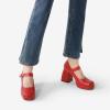 DREAM PAIRS Women’s High Chunky Platform Closed Toe Mary Jane Block Heels Square Toe Strappy Dress Wedding Party Pumps Shoes(Red-pu)