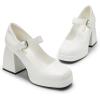 DREAM PAIRS Women’s High Chunky Platform Closed Toe Mary Jane Block Heels Square Toe Strappy Dress Wedding Party Pumps Shoes(White-pu)
