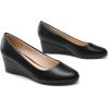 DREAM PAIRS Women’s Low Wedges Heels Closed Round Toe Pumps Comfortable Slip On Dress Work Wedding Shoes(Black-pu)