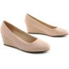 DREAM PAIRS Women’s Low Wedges Heels Closed Round Toe Pumps Comfortable Slip On Dress Work Wedding Shoes(Nude)