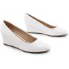 DREAM PAIRS Women’s Low Wedges Heels Closed Round Toe Pumps Comfortable Slip On Dress Work Wedding Shoes(White)