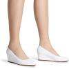 DREAM PAIRS Women’s Low Wedges Heels Closed Round Toe Pumps Comfortable Slip On Dress Work Wedding Shoes(White)