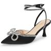 DREAM PAIRS Kitten Heels Rhinestone Bow Ankle Strap Stiletto Pointed Closed Toe Heels for Women Pumps Wedding Bridal Party Dress Shoes(Black)