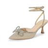 DREAM PAIRS Kitten Heels Rhinestone Bow Ankle Strap Stiletto Pointed Closed Toe Heels for Women Pumps Wedding Bridal Party Dress Shoes(Gold)