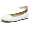 DREAM PAIRS Women’s Dressy Ballet Flats Shoes Round Toe Comfortable Ankle Strap Patent Ballerina Flats Shoes(White)