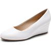 DREAM PAIRS Women’s Low Wedges Heels Closed Round Toe Pumps Comfortable Slip On Dress Work Wedding Shoes(White)