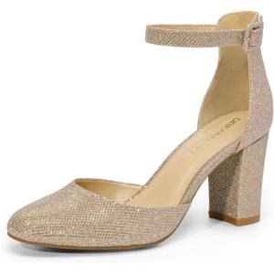 DREAM PAIRS Women’s Closed Toe Chunky Heels Ankle Strap Low Block Heels Round Toe Dress Bridal Wedding Pumps Shoes(Gold-glitter)