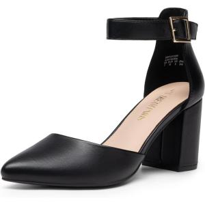 DREAM PAIRS Women’s Coco High Heels Chunky Block Pumps Pointed Closed Toe Ankle Strap Dress Shoes(Black-pu)