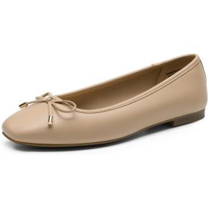 DREAM PAIRS Women’s Flats Square Toe Ballet Flats Comfortable Casual Ballerina Flat Dress Shoes with Bow Suitable for Dressy Business Casual Work Office(Nude)