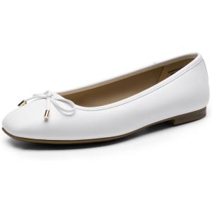 DREAM PAIRS Women’s Flats Square Toe Ballet Flats Comfortable Casual Ballerina Flat Dress Shoes with Bow Suitable for Dressy Business Casual Work Office(White)