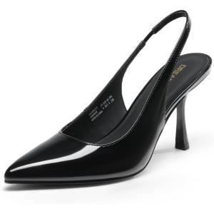 DREAM PAIRS Women’s Heels Slingback Stiletto Pumps Shoes Pointed Closed Toe Kitten Heels Dress Bridal Elegant Wedding Sexy Party(Black-pat)