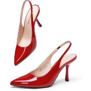 DREAM PAIRS Women’s Heels Slingback Stiletto Pumps Shoes Pointed Closed Toe Kitten Heels Dress Bridal Elegant Wedding Sexy Party(Red)