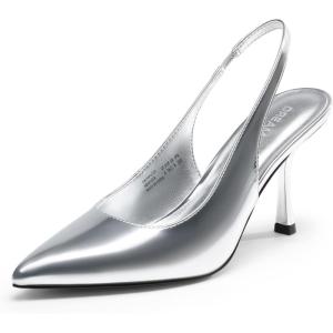 DREAM PAIRS Women’s Heels Slingback Stiletto Pumps Shoes Pointed Closed Toe Kitten Heels Dress Bridal Elegant Wedding Sexy Party(Silver-pat)