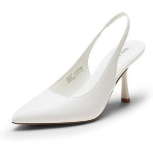 DREAM PAIRS Women’s Heels Slingback Stiletto Pumps Shoes Pointed Closed Toe Kitten Heels Dress Bridal Elegant Wedding Sexy Party(White-pu)