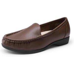 DREAM PAIRS Women’s Loafers Slip On Casual Comfortable Lightweight Business Work Office Flat Shoes with Arch Support(Brown)