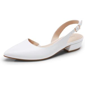 DREAM PAIRS Womens Slingback Kitten Low Block Heels Closed Pointed Toe Ankle Strap Elegant Dressy Pumps Wedding Party Dress Shoes for Women(White)
