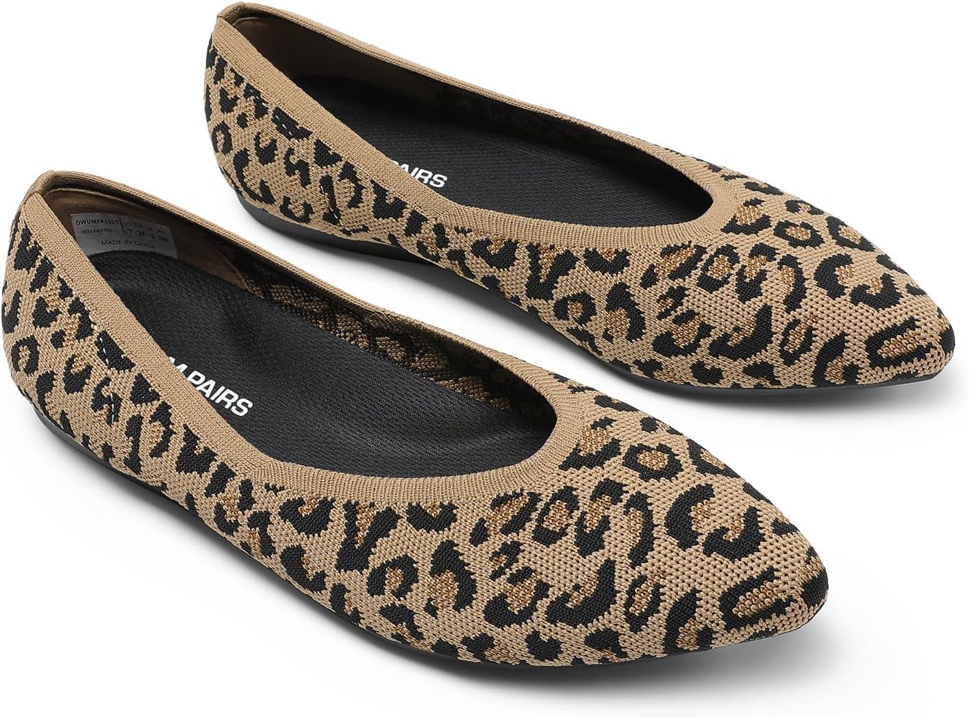 imageDREAM PAIRS Pointed Toe Flats for Women Comfortable Dressy Knit Ballet Flats with Arch Support Womens Dress Shoes for Work Office Business Casual TravelLeopard