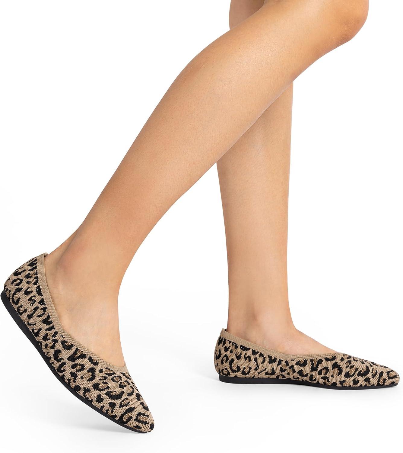 imageDREAM PAIRS Pointed Toe Flats for Women Comfortable Dressy Knit Ballet Flats with Arch Support Womens Dress Shoes for Work Office Business Casual TravelLeopard