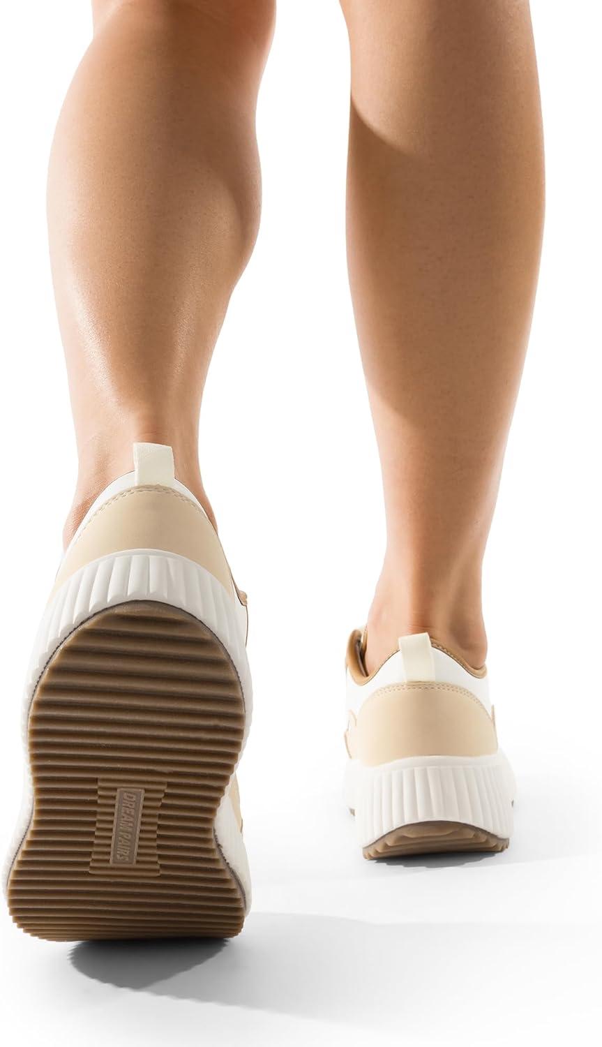 imageDREAM PAIRS Women Platform Chunky Lightweight Comfortable Casual LaceUp Sky Walking Fashion SneakersBrownWhitepu