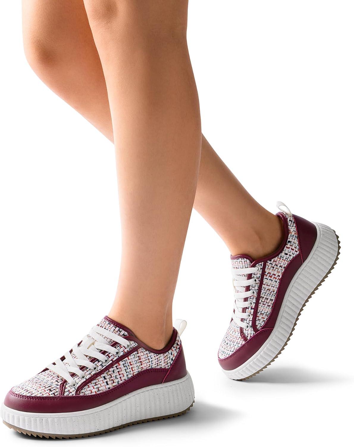 imageDREAM PAIRS Women Platform Chunky Lightweight Comfortable Casual LaceUp Sky Walking Fashion SneakersBurgundy