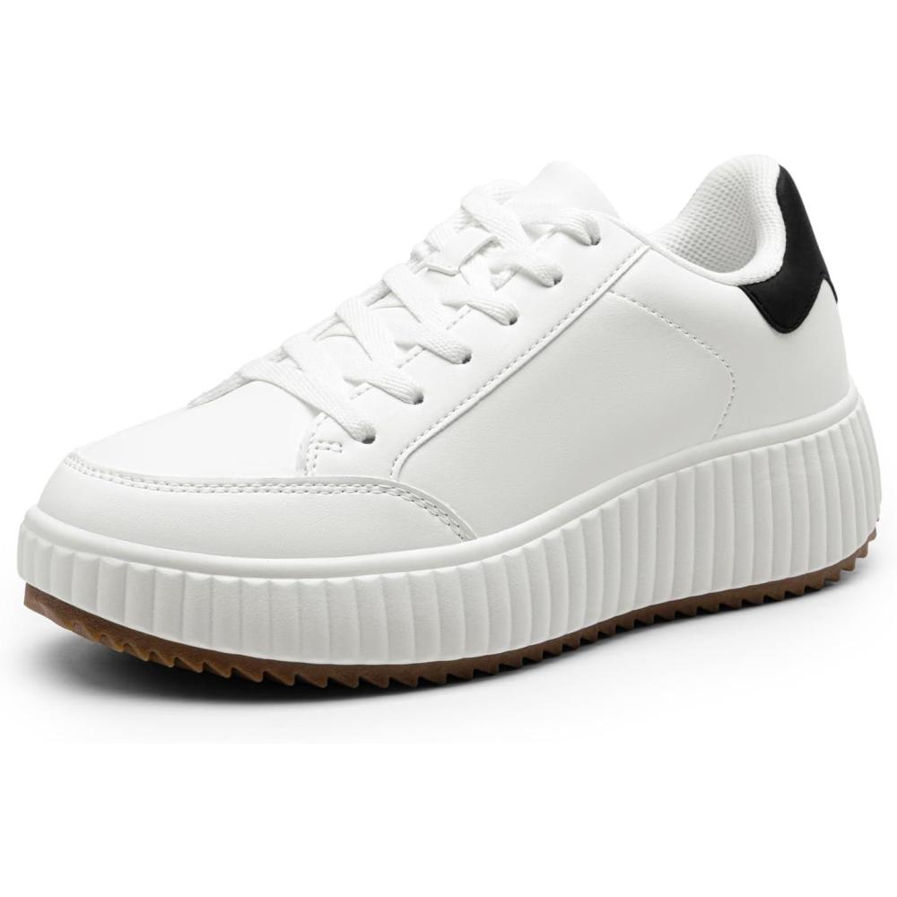 imageDREAM PAIRS Women Platform Chunky Lightweight Comfortable Casual Faux Leather LaceUp Dee Walking Fashion SneakersWhiteBlack