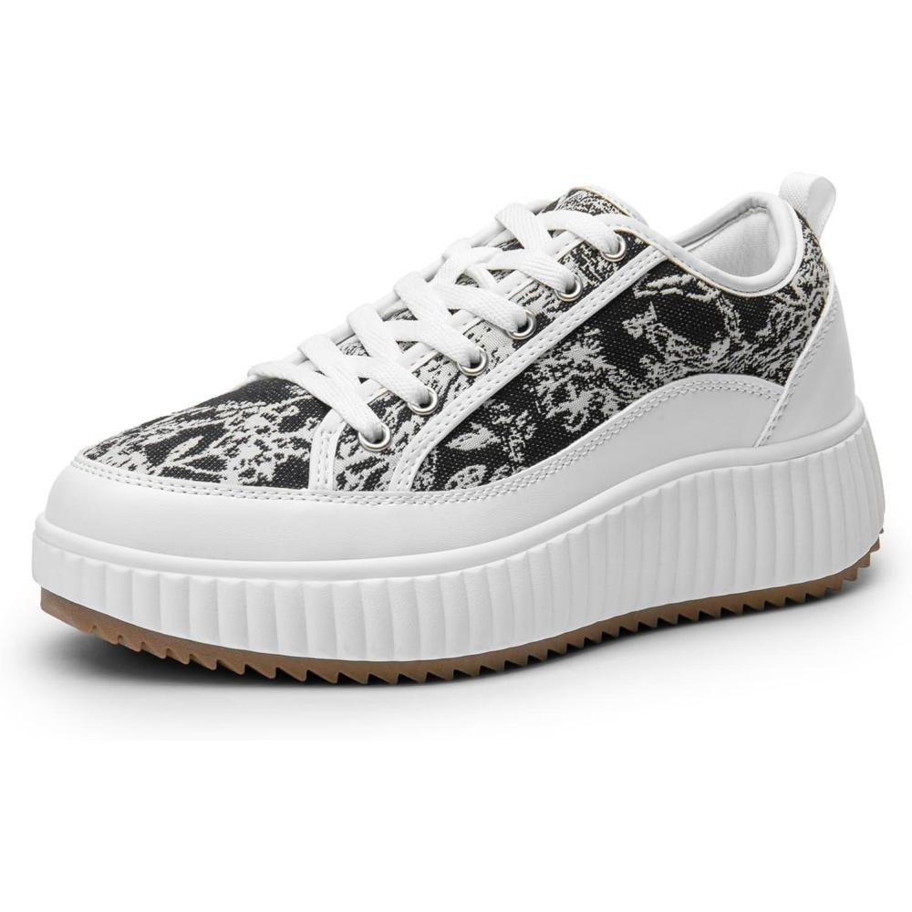 imageDREAM PAIRS Women Platform Chunky Lightweight Comfortable Casual LaceUp Sky Walking Fashion SneakersWhiteBlack